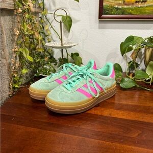 Adidas Gazelle Platform Mint Green and Pink Sneakers